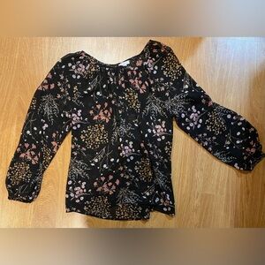 C sheer long sleeve black floral shirt